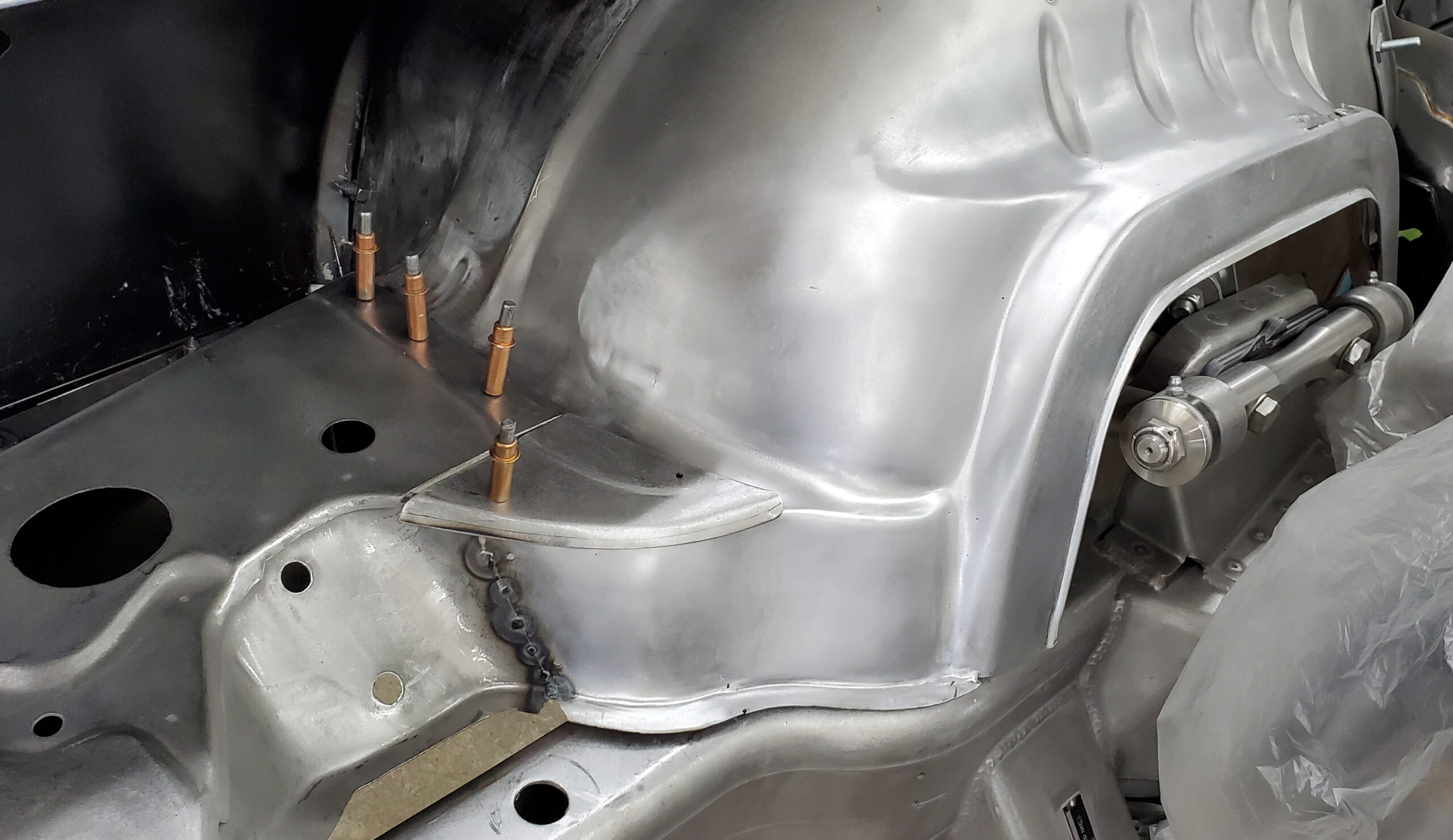 15 1969 Camaro apron corner smoothed and panel gaps test fitted with Clecos
