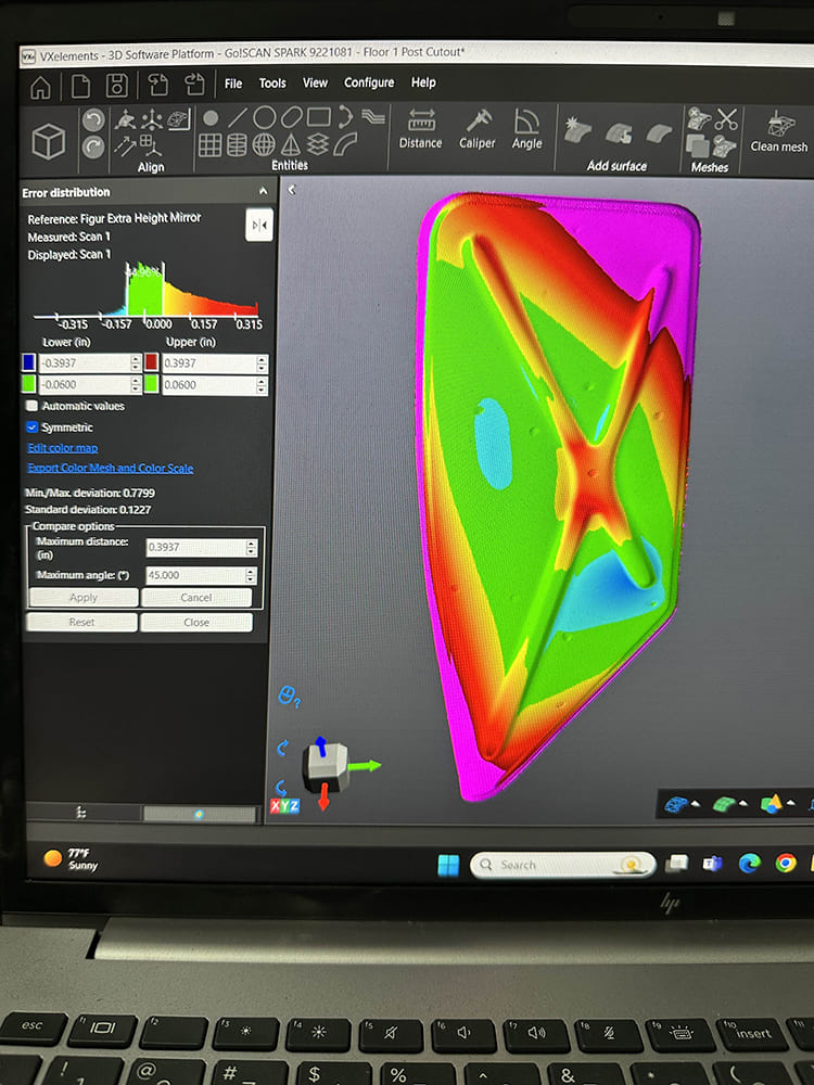 15 Go!SCAN SPARK color map reveals deformation tolerance on floor cutout prototype scan