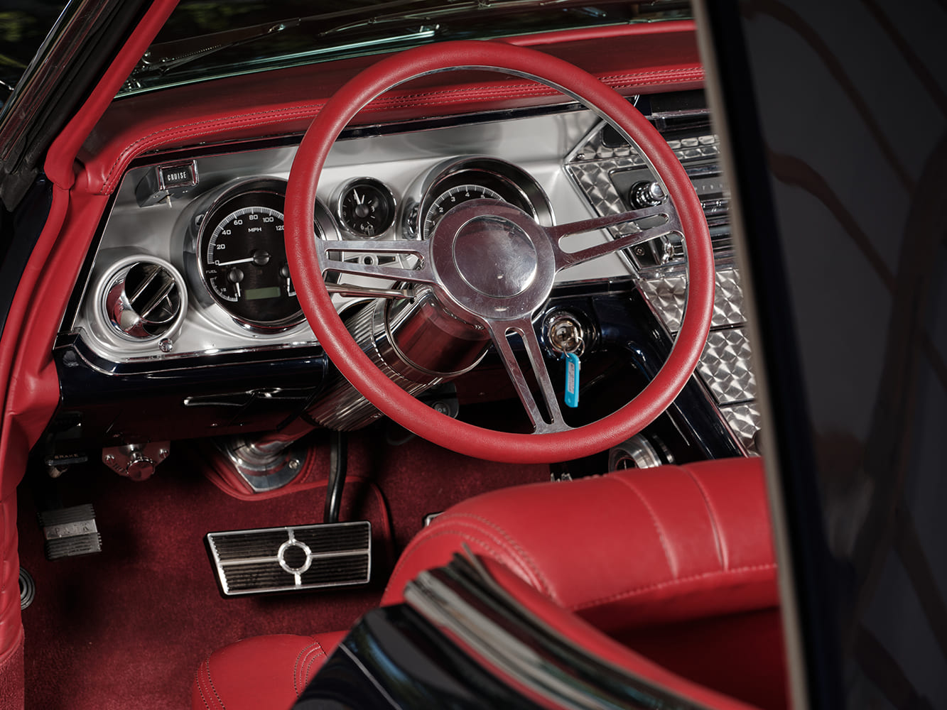 16 Custom steering wheel 1963 Riviera red leather wrap billet spokes vintage style gauges