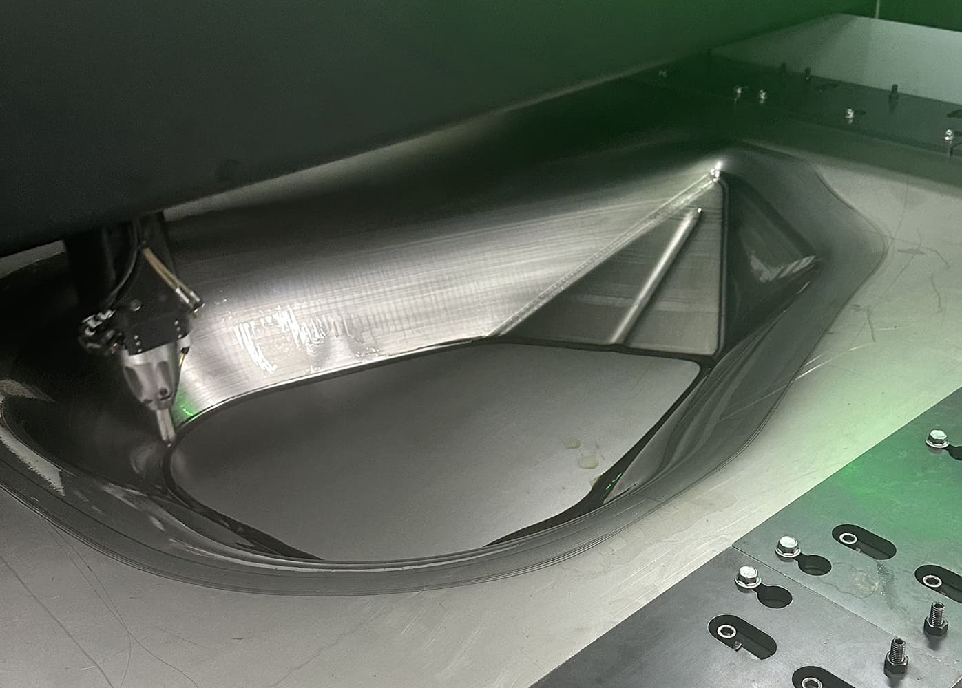 16 Deep draw shaping begins on digital press forming an underfloor support pocket