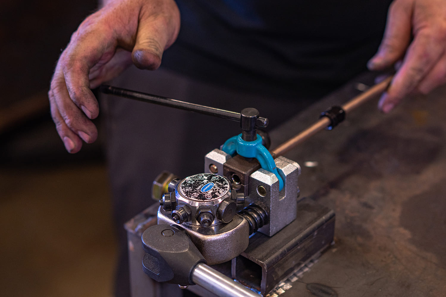 16 Precision tube bender forming accurate bends in copper air line for clean install layout
