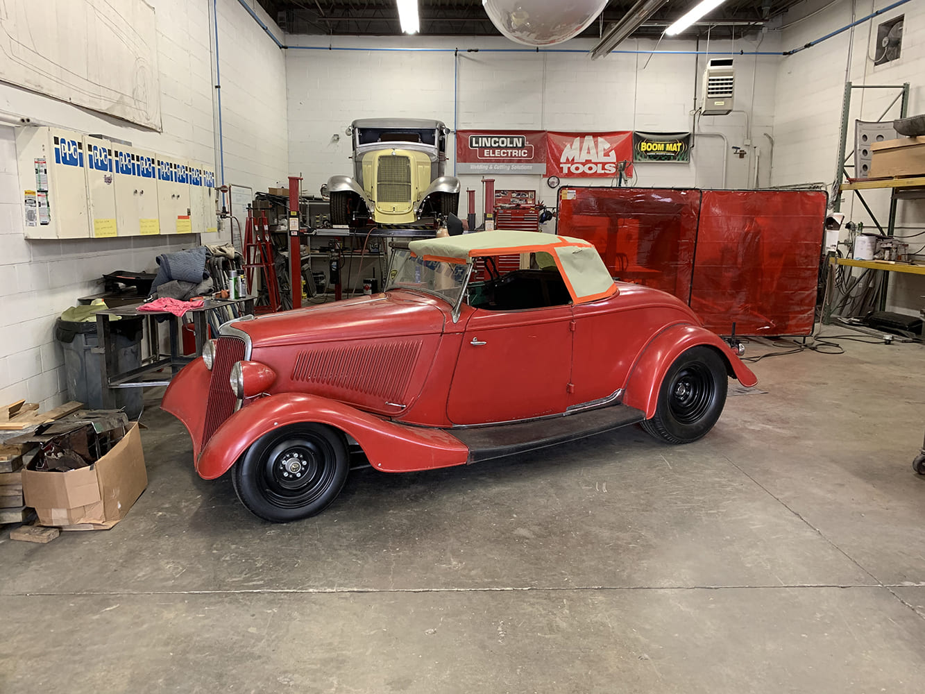 17 1934 Ford Cabriolet mock up with fitted top in masking material color matched body in traditional red