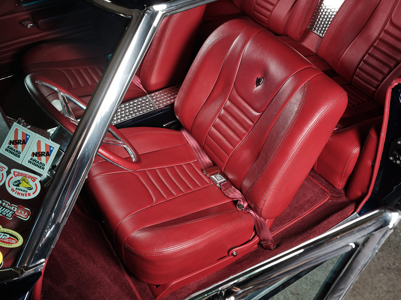 17 Show interior 1963 Riviera deep red upholstery billet accents award winning custom build