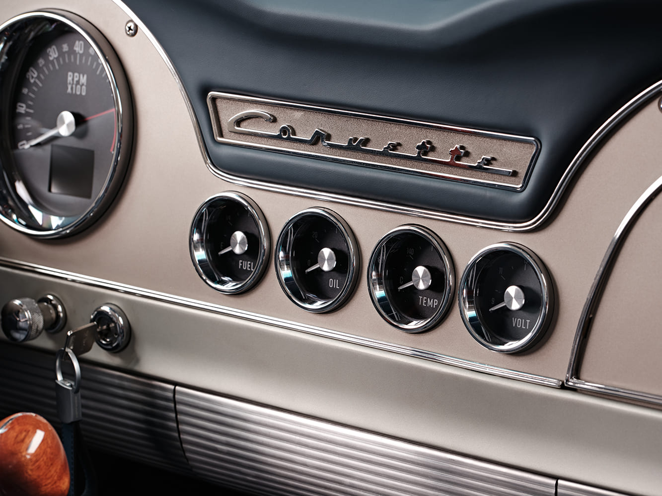 18 Custom dash 1963 Corvette brushed aluminum panel Corvette script vintage modern hybrid