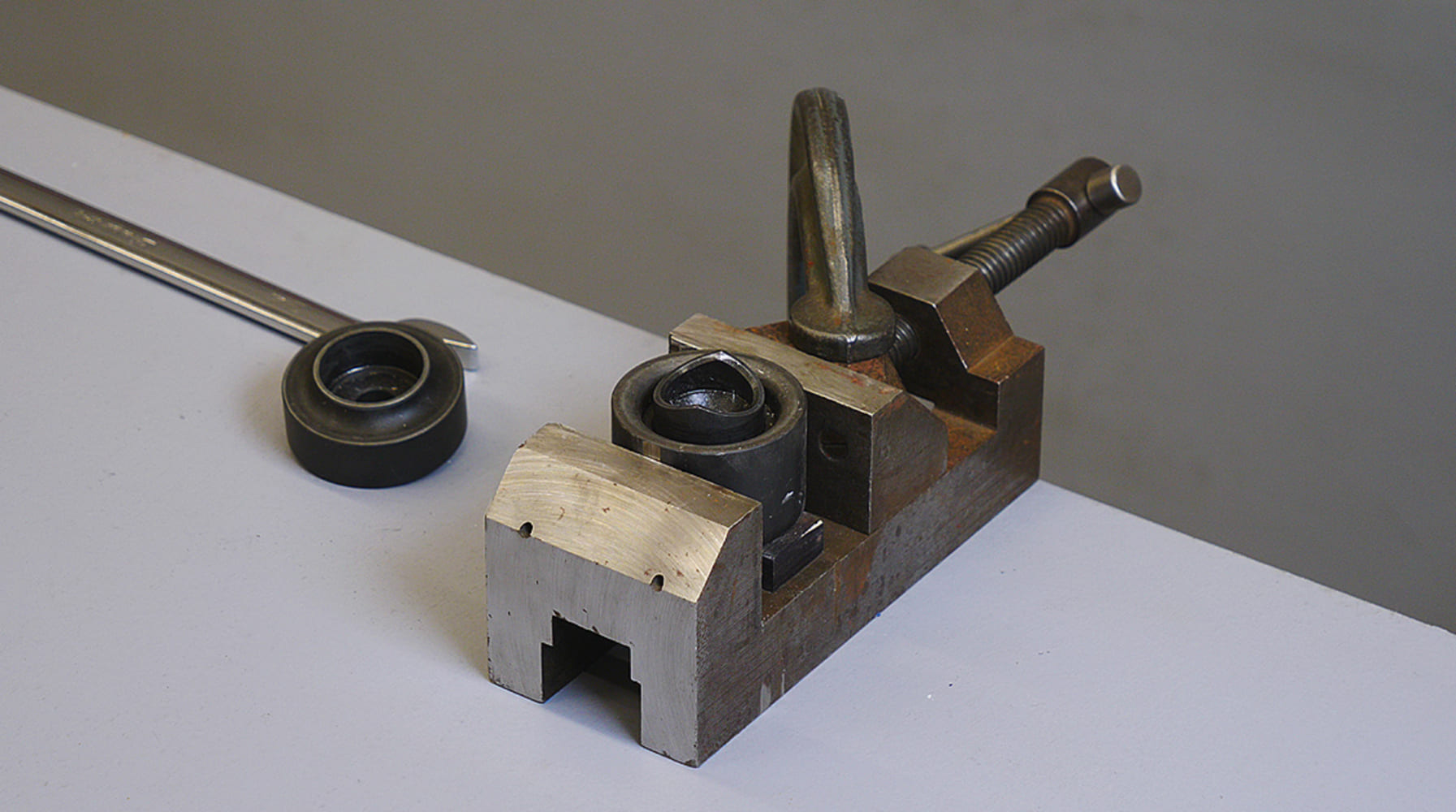 18 Heavy duty metal press fixture used for shaping and strengthening sheet metal