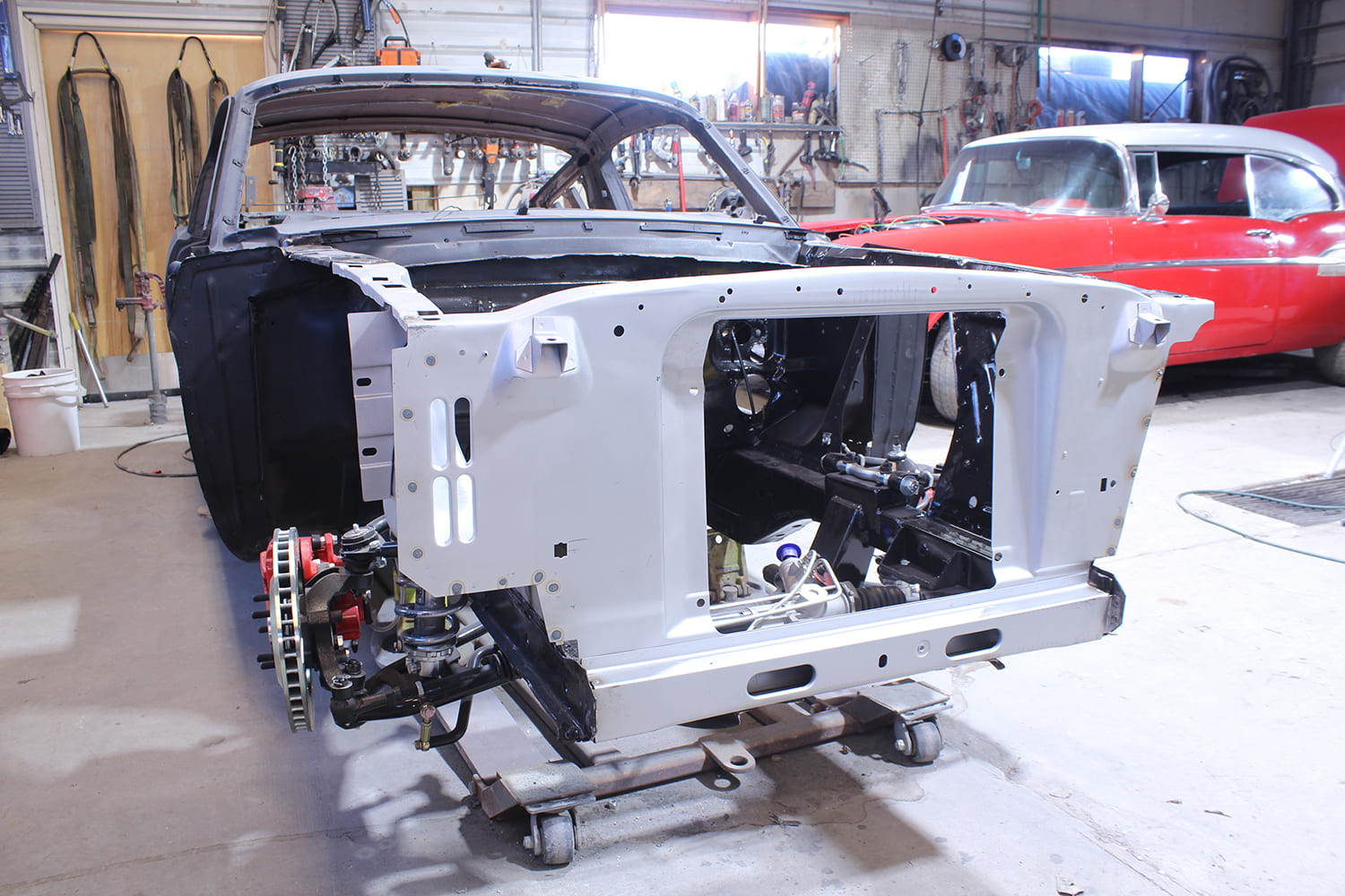 23 Full front clip view showing new apron and radiator support fitted on early Mustang shell