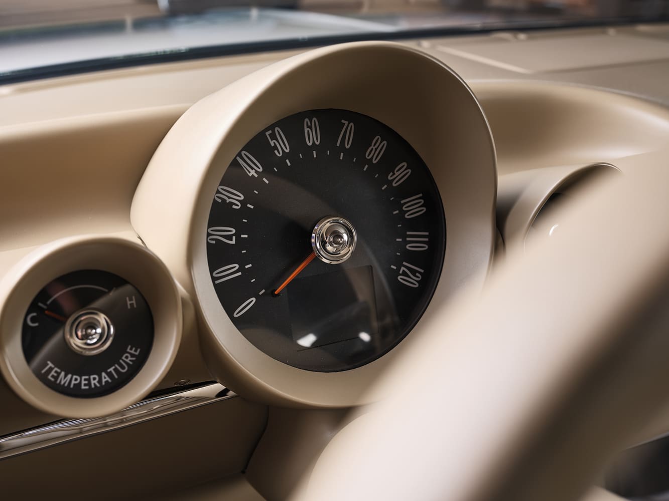 25 Close up of 1959 Impala s custom speedometer and temperature gauge with classic styling and modern finish