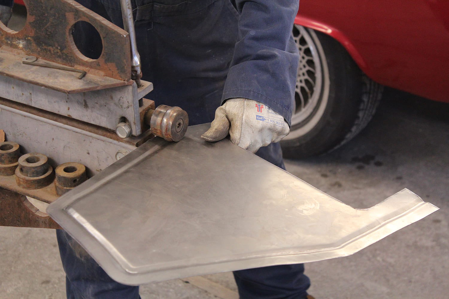 28 Edge forming detail added to custom Mustang patch panel using bead roller or metal brake