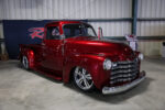 35 1950 Chevrolet 3100 in candy red with a flawless finish and deep lip billet 5 spokes