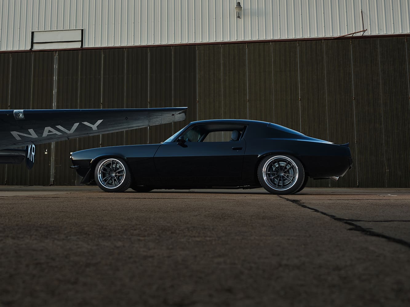 006 1970 Camaro full side profile modern wheels slick black paint