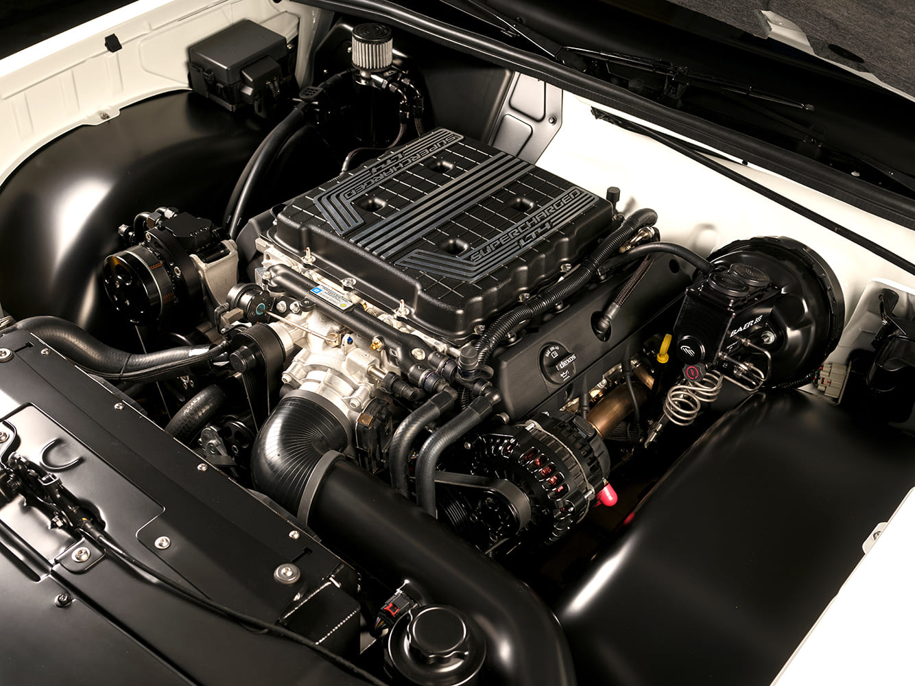 006 1987 Monte Carlo SS engine bay with supercharged LT4 crate motor