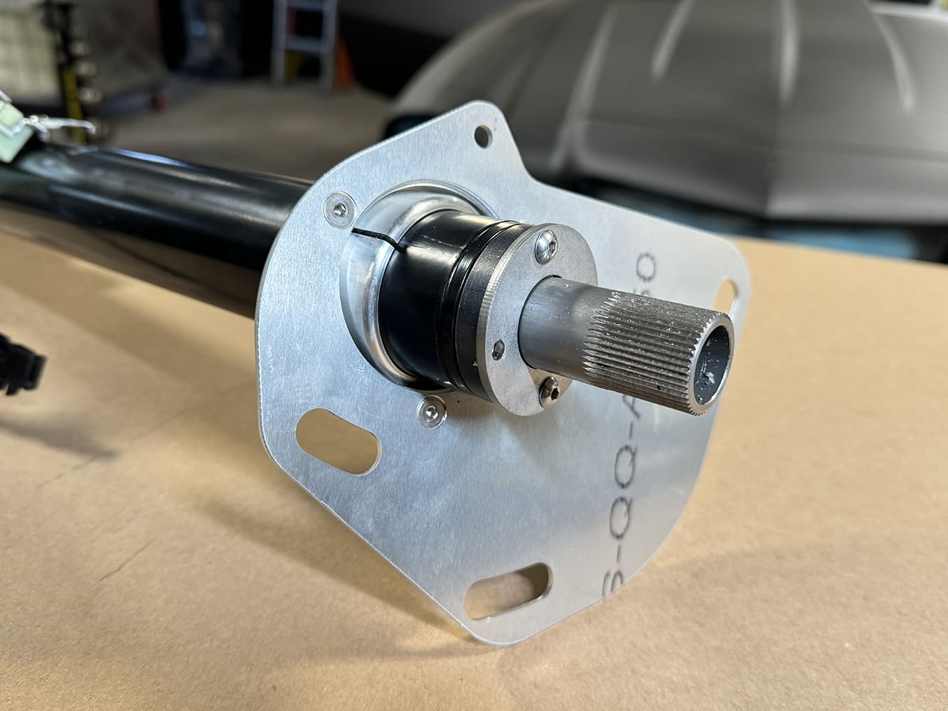 009 1971 Camaro steering column with custom mounting plate and splined shaft detail