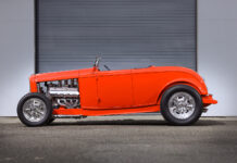 01 1932 Ford Roadster orange hot rod shaved hood billet wheels