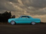 01 1963 Ford Falcon in turquoise with chrome trim and custom 5 spoke wheels