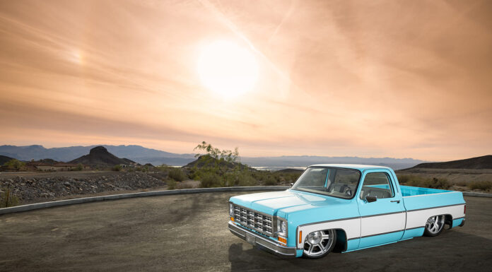 01 1973 Chevy C10 classic truck custom wheels scenic sunset location