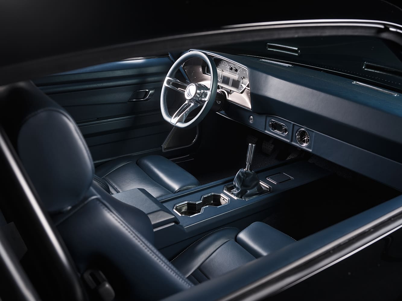 011 1970 Camaro interior modernized with custom dash leather billet trim
