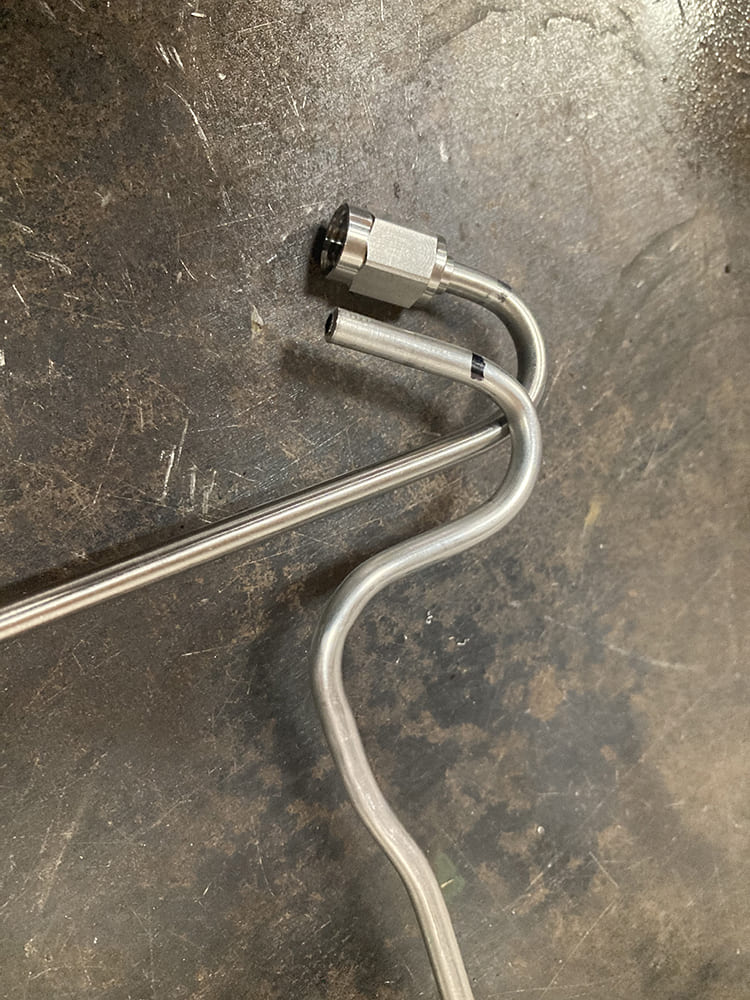 013 Custom brake line bent with multiple offsets for frame to caliper routing