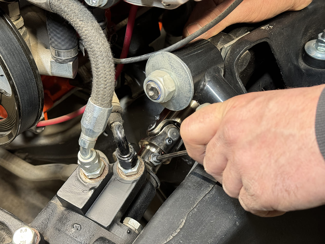 015 1971 Camaro steering shaft U joint secured to steering box under engine bay