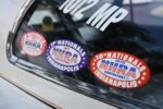 017 NHRA Indianapolis Nationals 1971 72 contestant decals on rear quarter window of competition '63 Vette