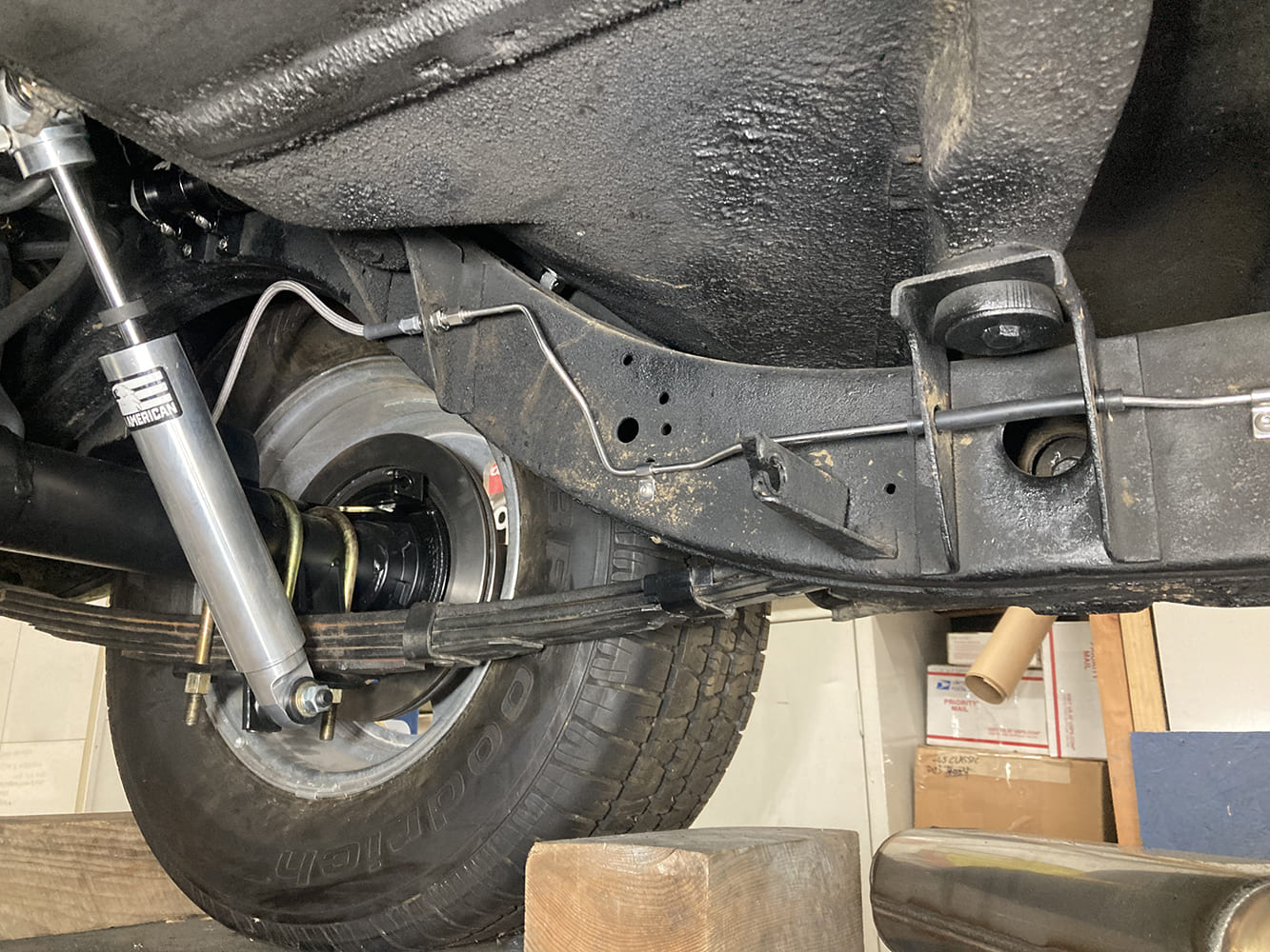 019 Completed line installation on rear frame rail using clamps and factory holes