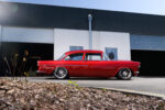 02 1955 Chevy Custom side profile shows chopped roof flush glass and tucked bumpers