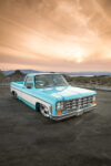 02 1973 Chevy C10 squarebody restomod billet grille sunset desert background