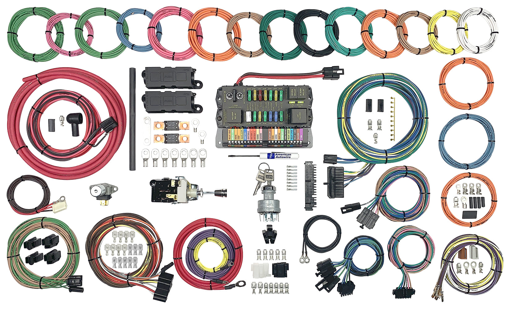 02 American Autowire Classic Update wiring harness kit with labeled circuits terminals and accessories