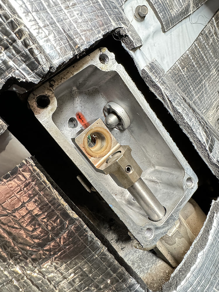 020 1971 Camaro shifter detent spring visible in transmission tunnel before shifter install