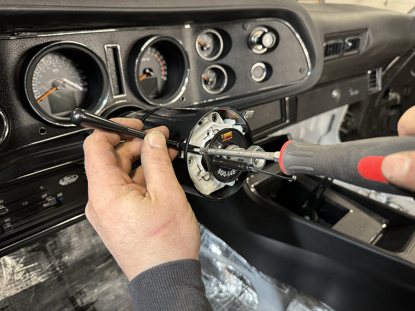 028 1971 Camaro turn signal lever reinstalled with Flaming River column internals exposed