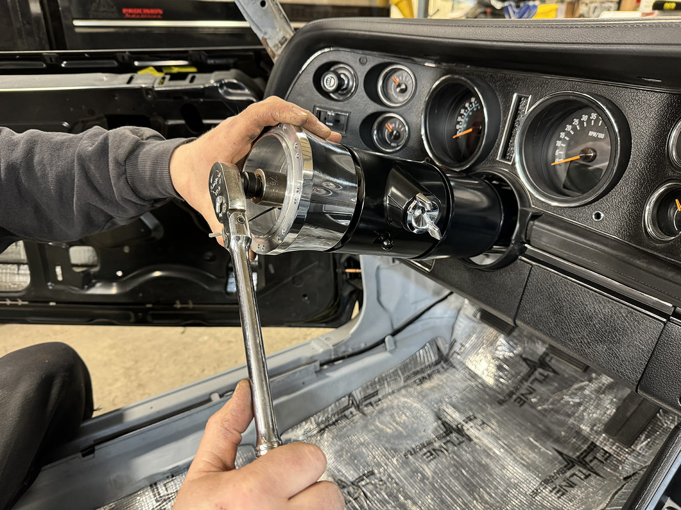 029 1971 Camaro Flaming River steering column torqued down during final interior reassembly