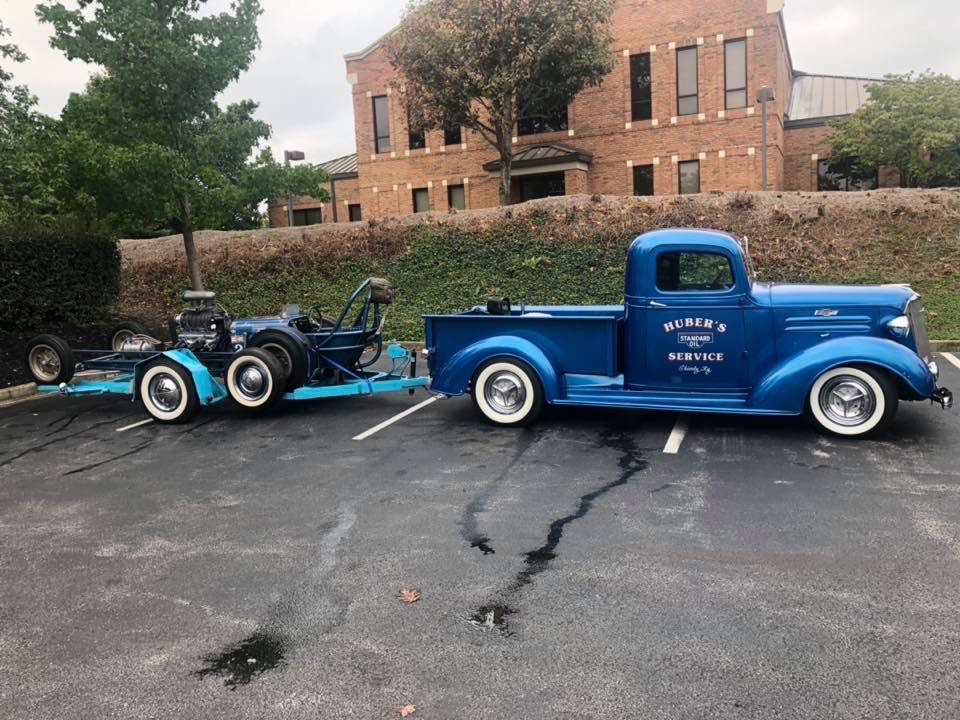 04 1937 chevy pickup towing 1960 dragmaster