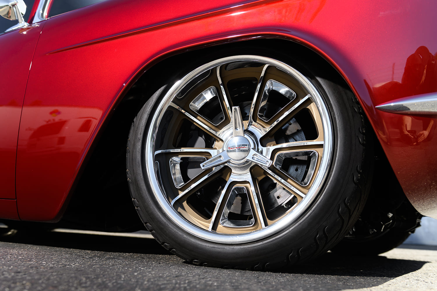 04 1955 Chevy Custom rides on Forgeline wheels with performance low profile tires and large disc brakes