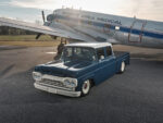 04 1960 Ford F Series quad cab truck slammed stance airport tarmac retro aviation backdrop