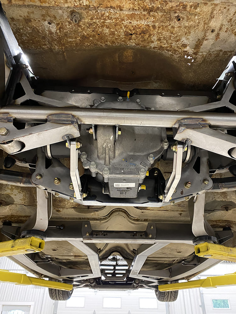 04 1963 Galaxie underbody with installed Art Morrison frame and 9 inch Ford rearend
