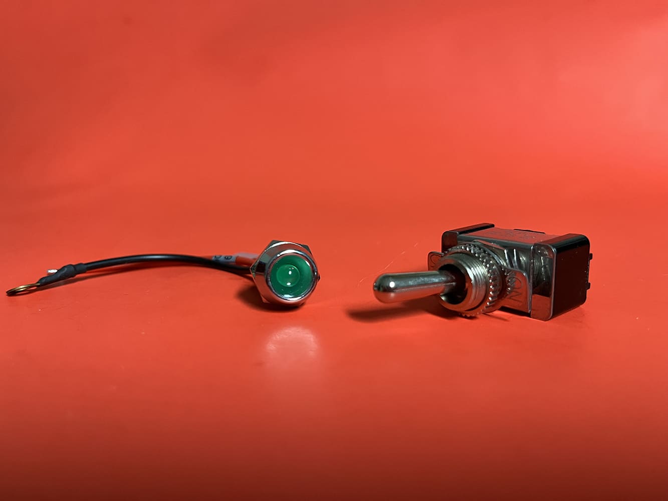 04 Green LED indicator and toggle switch wired for integration into the fan controller system