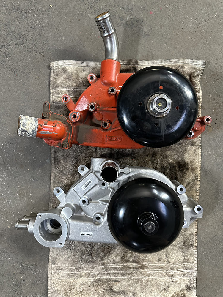 04 OEM GM water pump compared to new ACDelco unit with pre installed pulley