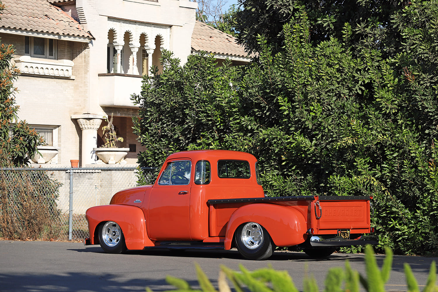 05 1954 Chevy 3100 resto mod truck rear view vintage custom pickup chrome wheels