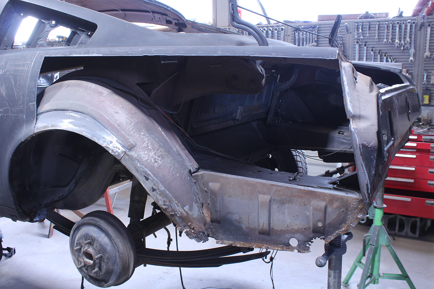 06 1965 Mustang trunk drop and wheelhouse exposed after panel removal