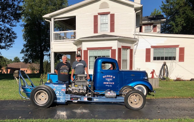 09 1937 chevy pickup beside 1960 dragmaster along with owners