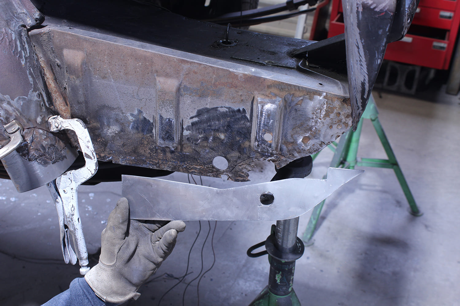 10 1965 Mustang trunk drop repair panel fitment before welding