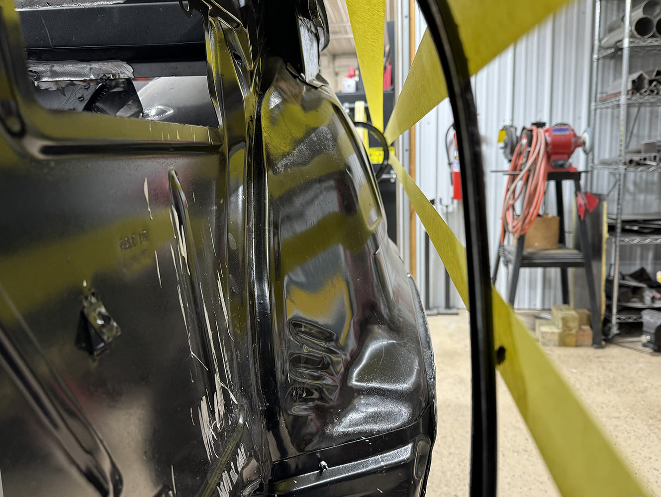 10 Inner quarter view showing body filler and contour alignment on 1963 Ford Galaxie