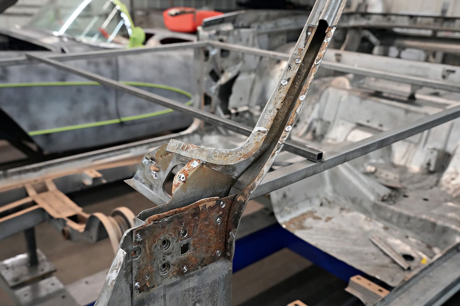 10 rusted A pillar and firewall section exposed prior to restoration on 1971 challenger