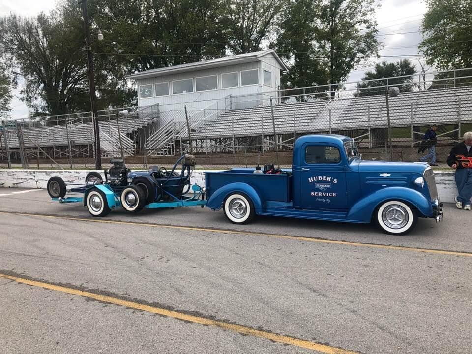 11 1937 chevy pickup towing 1960 dragmaster