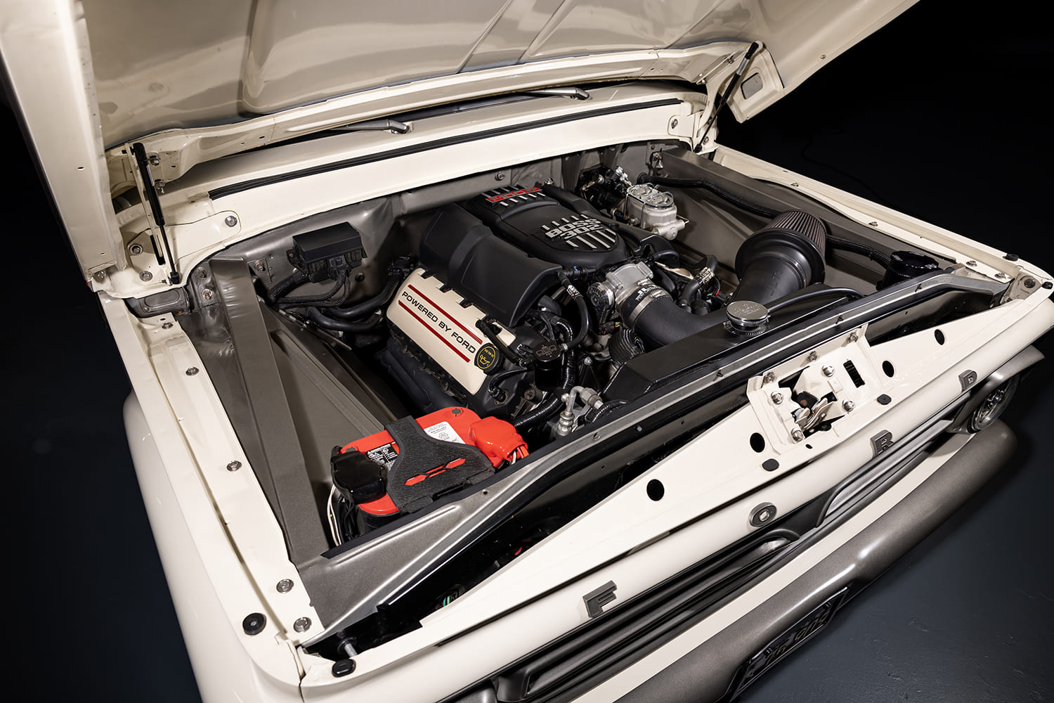 12 1966 Ford F 100 engine bay 5 0L Coyote Boss 302 swap