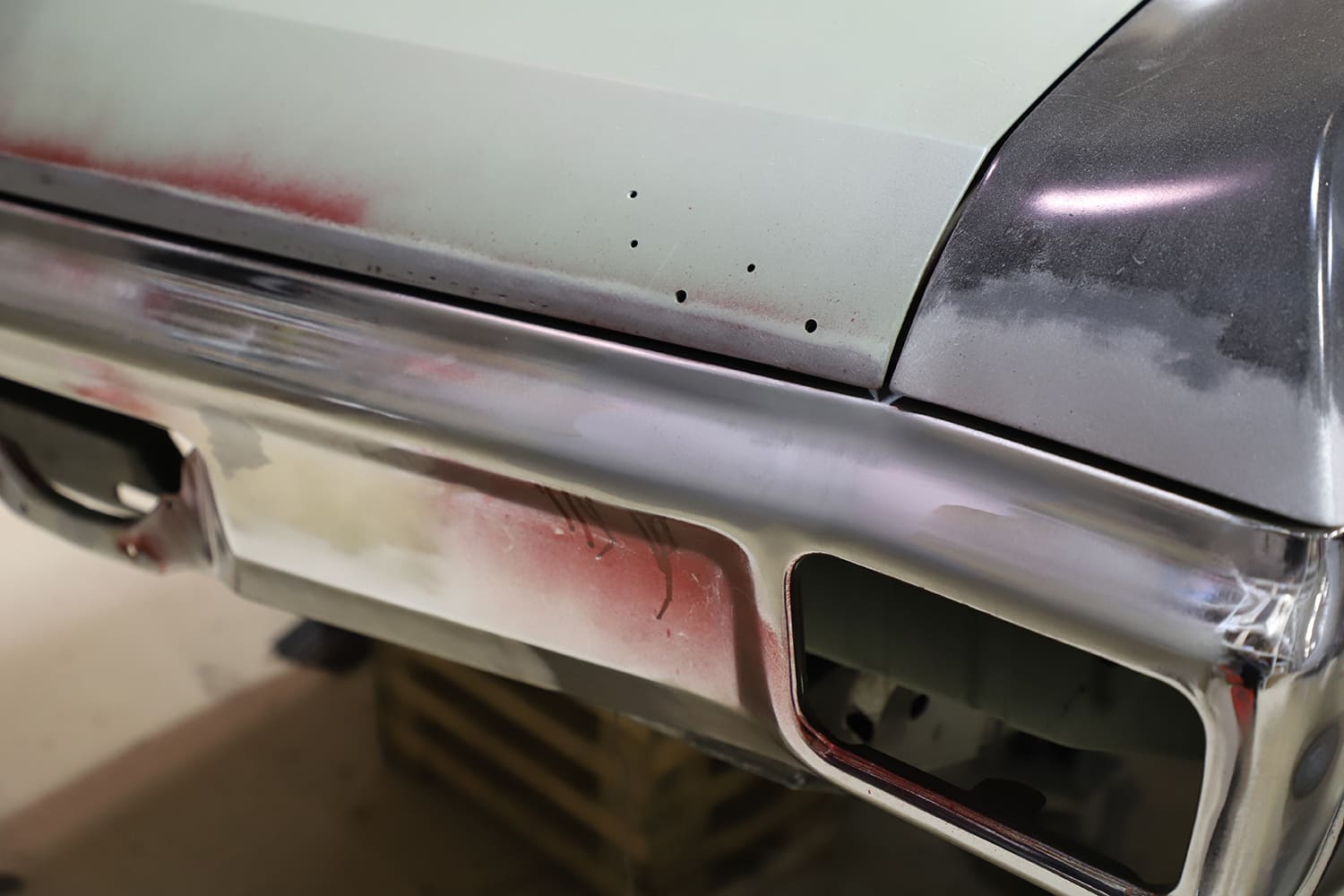12 Smoothed 1970 Chevelle bumper mock fit to quarter panel with tight trunk gap