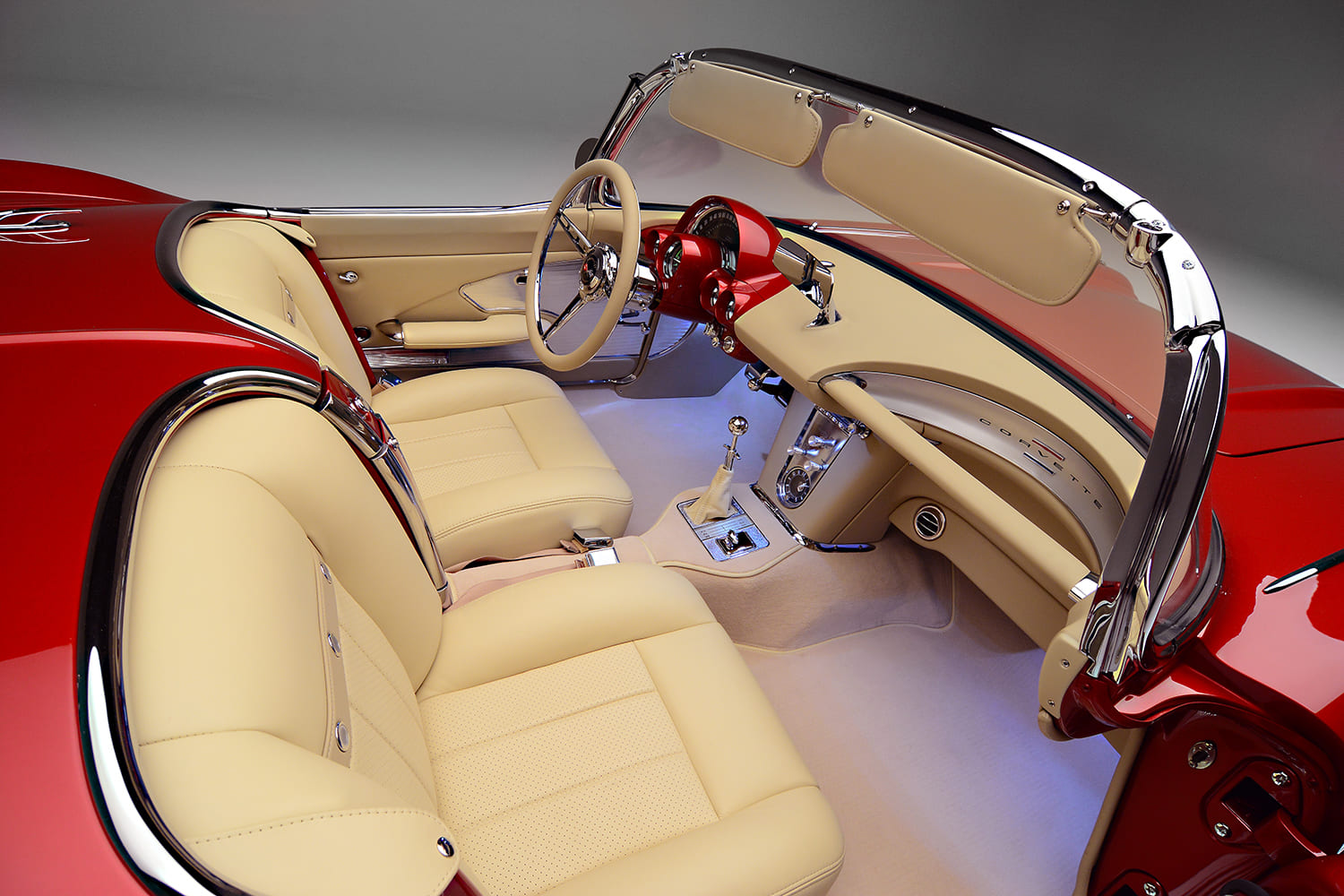 13 1962 Corvette custom interior combines OEM layout with modernized trim and ambient lighting