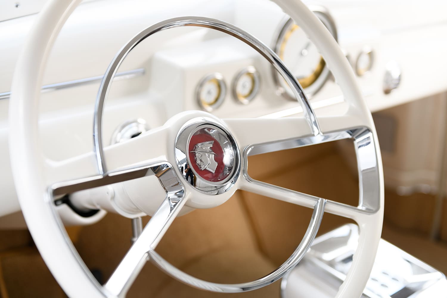 14 1951 Mercury Custom ivory steering wheel with chrome trim and Mercury crest center