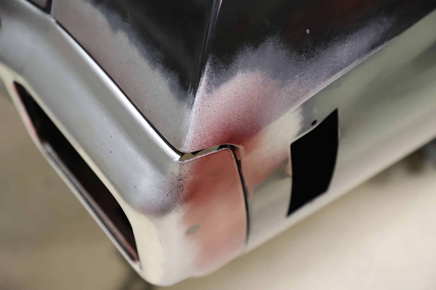 14 Custom fitted 1970 Chevelle bumper edge refined to blend with quarter sheet metal