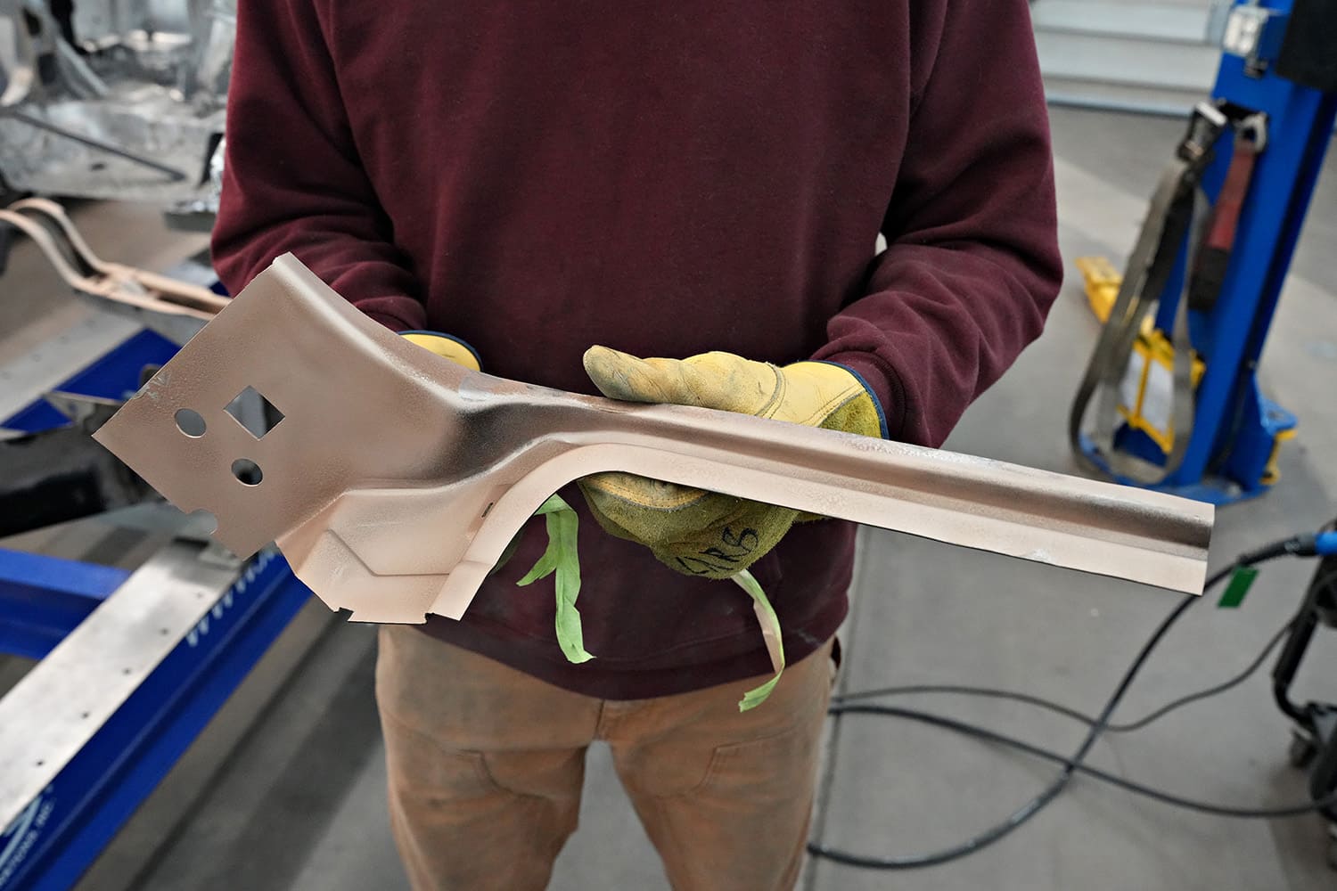 14 Epoxy coated inner reinforcement section ready for installation in the 1971 Challenger pillar