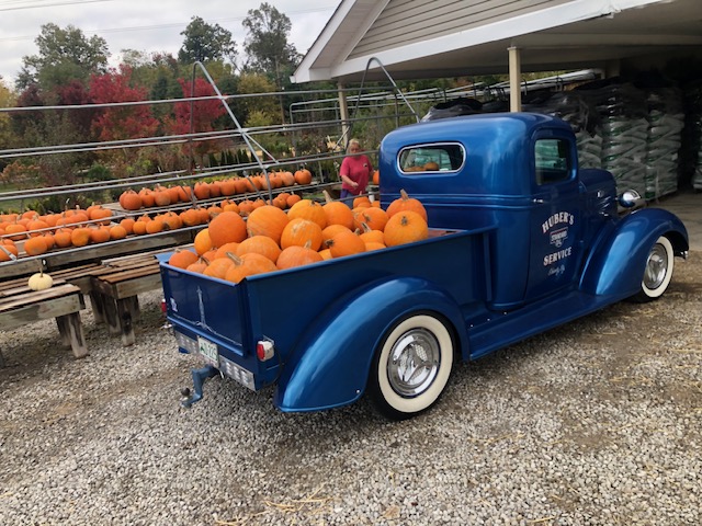 15 1937 chevy pickup with pumpkins in truck bed